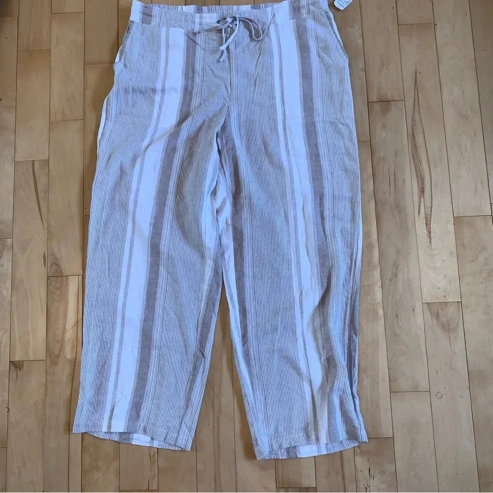 Westport Woman Linen Blend Wide Leg Pants Plus 2X Pull On Beach Coastal Cream